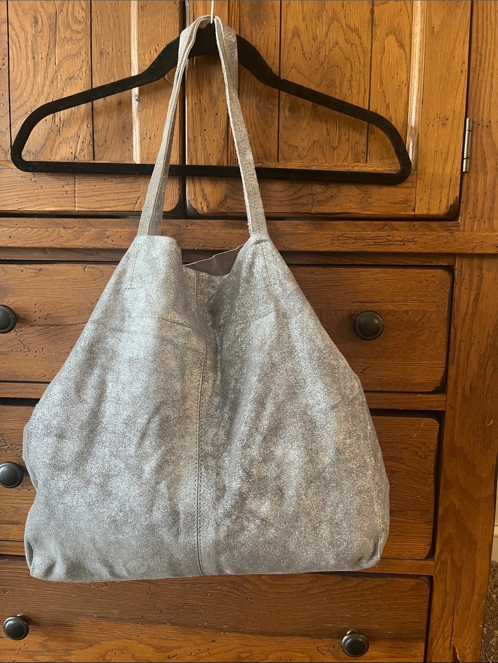 World Market Leather Silver Sparkle Women's Tote Bag